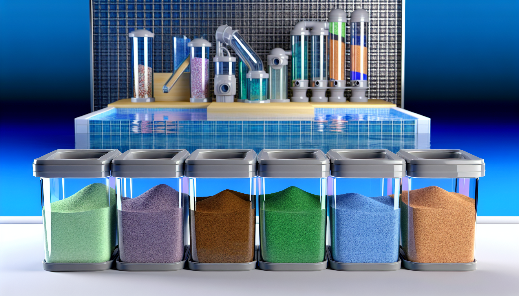 Ein futuristisches Labor mit verschiedenen farbigen Substanzen in Behältern im Vordergrund und automatisierten Apparaten im Hintergrund.